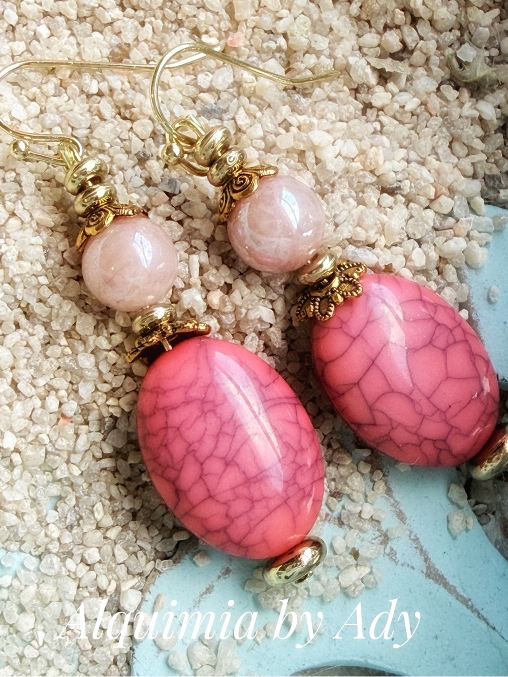 Gold-Tone Teardrop Earrings with Pink moonstone quartz Accents